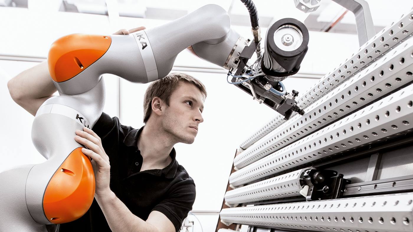 In sensitive assembly, the LBR iiwa and the worker work hand in hand